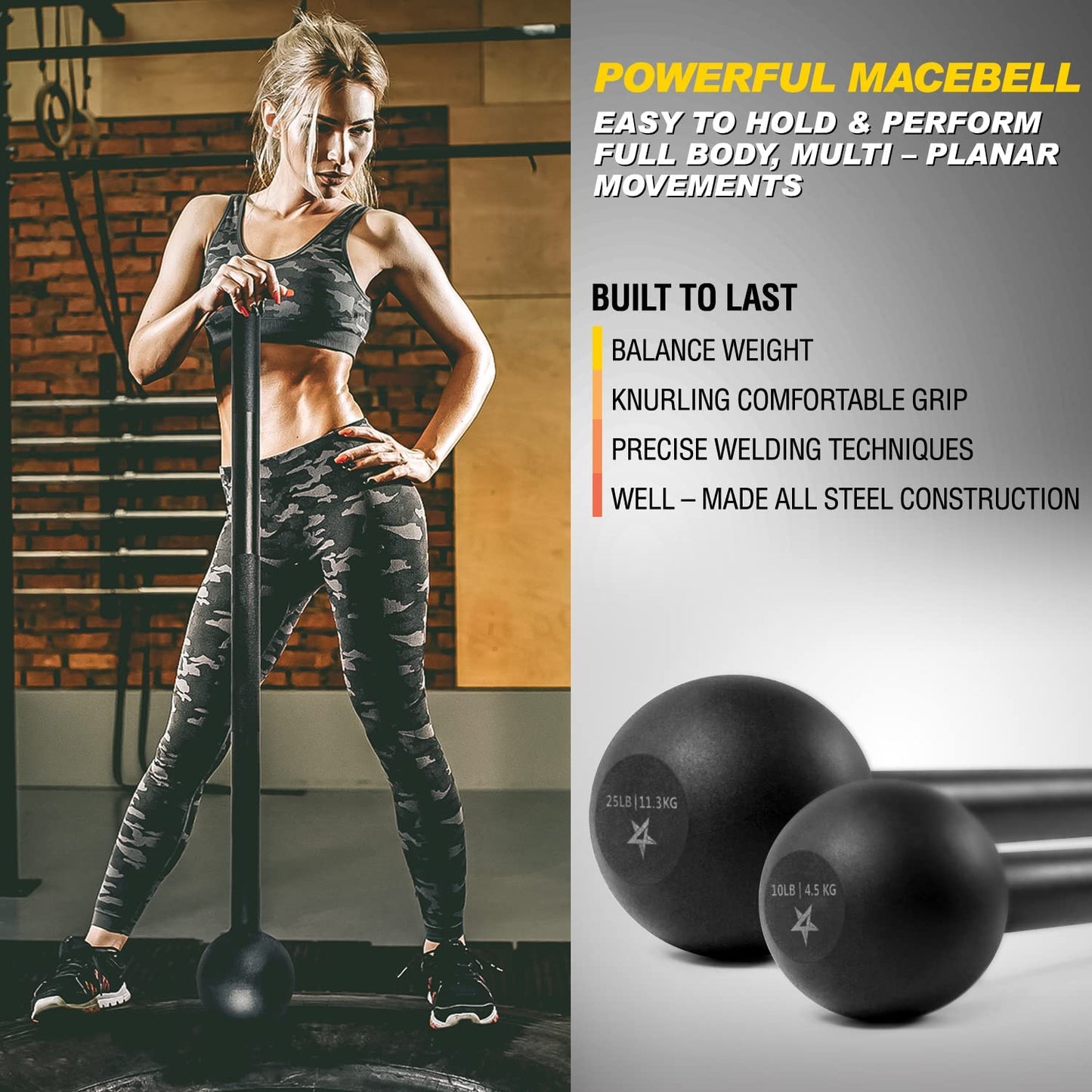 Yes4All Steel Mace Bell for Comprehensive Strength Training - Ideal for Full Body Workouts, Muscle Development, Shoulder, Grip, and Forearm Rehabilitation with Weight Options of 5, 7, 10, 15, 20, 25, and 30 lbs for Both Men and Women