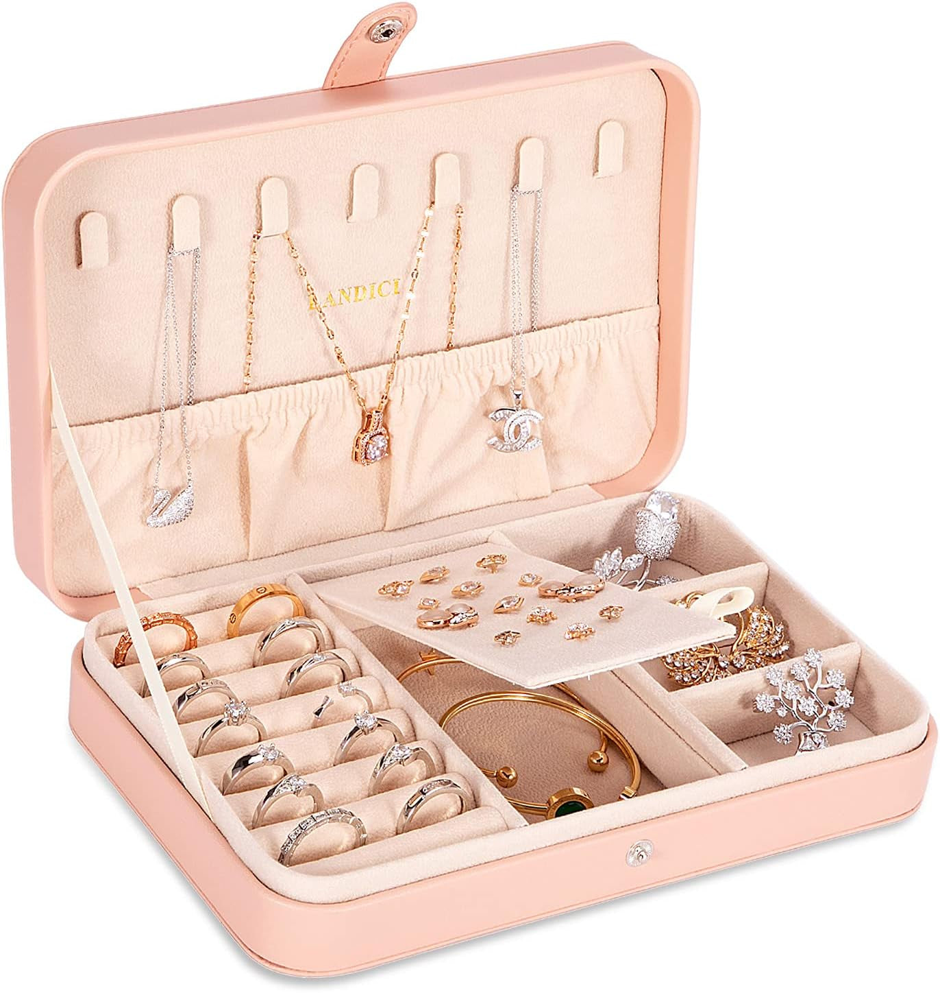 LANDICI Small Jewelry Box for Women Girls, PU Leather Travel Jewelry Case, Portable Jewelry Organizer Storage Holder Display for Ring Earrings Necklace Bracelet Bangle Men Kids Gift, Lavender