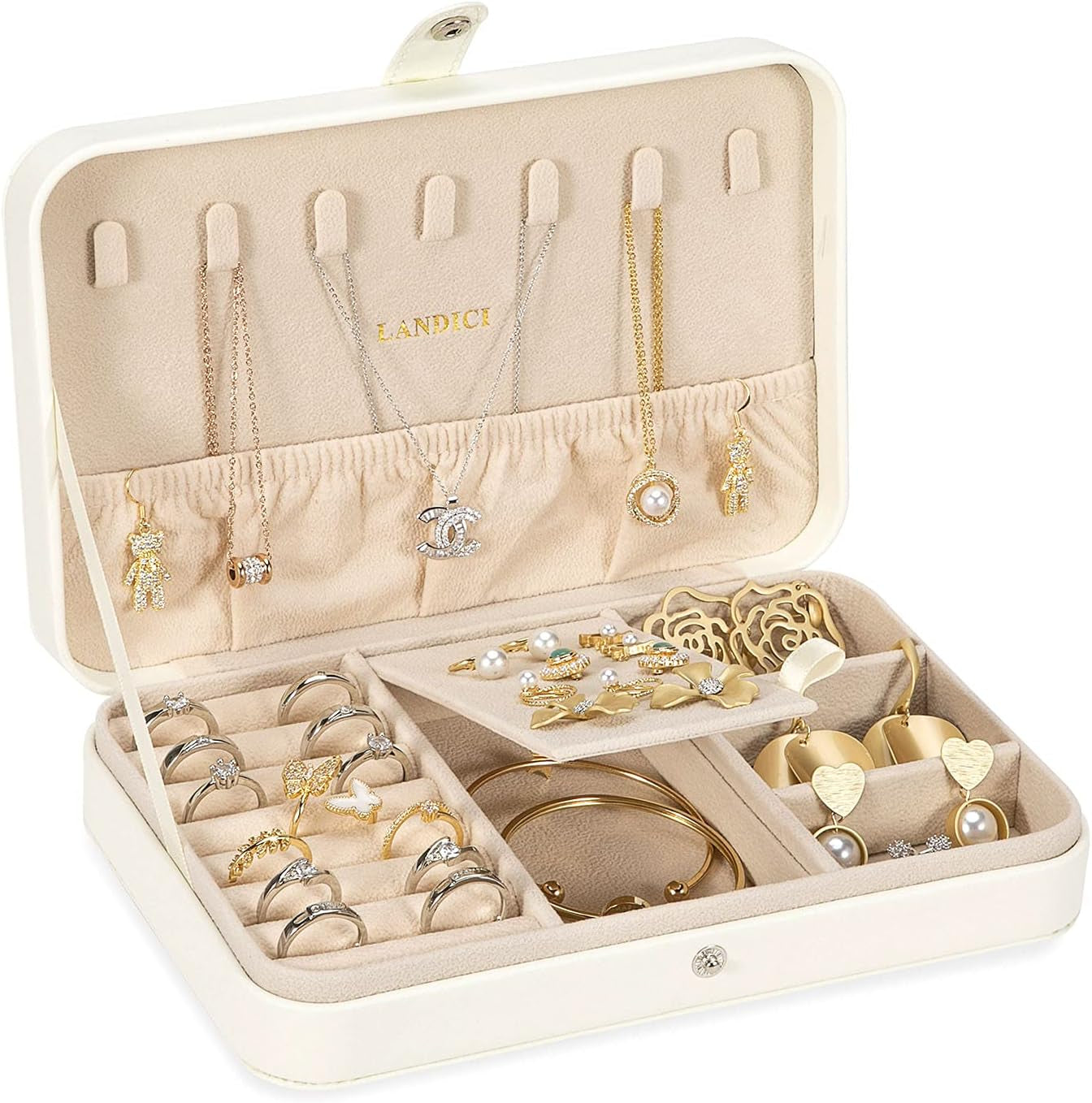 LANDICI Small Jewelry Box for Women Girls, PU Leather Travel Jewelry Case, Portable Jewelry Organizer Storage Holder Display for Ring Earrings Necklace Bracelet Bangle Men Kids Gift, Lavender