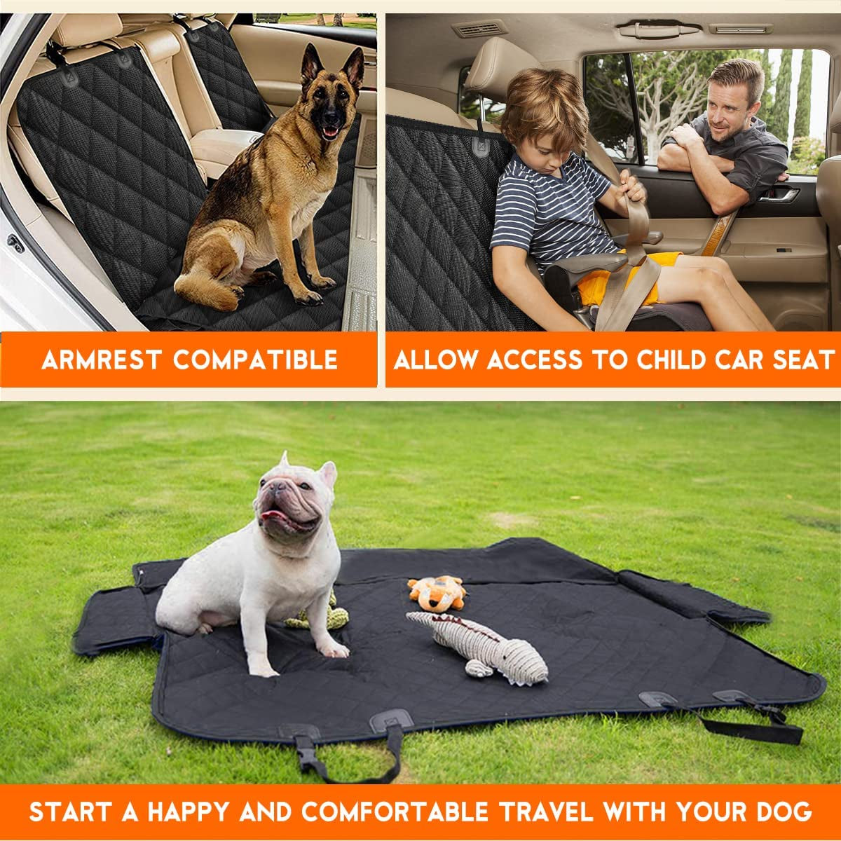 Premium Waterproof Dog Car Seat Cover for Back Seats - Non-Slip Protector for Most Cars, Trucks, and SUVs - Black