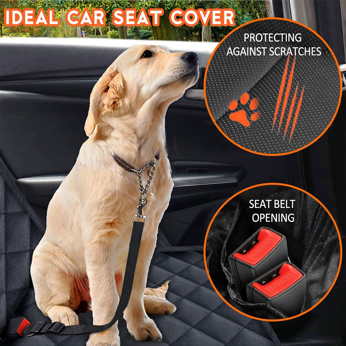 Premium Waterproof Dog Car Seat Cover for Back Seats - Non-Slip Protector for Most Cars, Trucks, and SUVs - Black