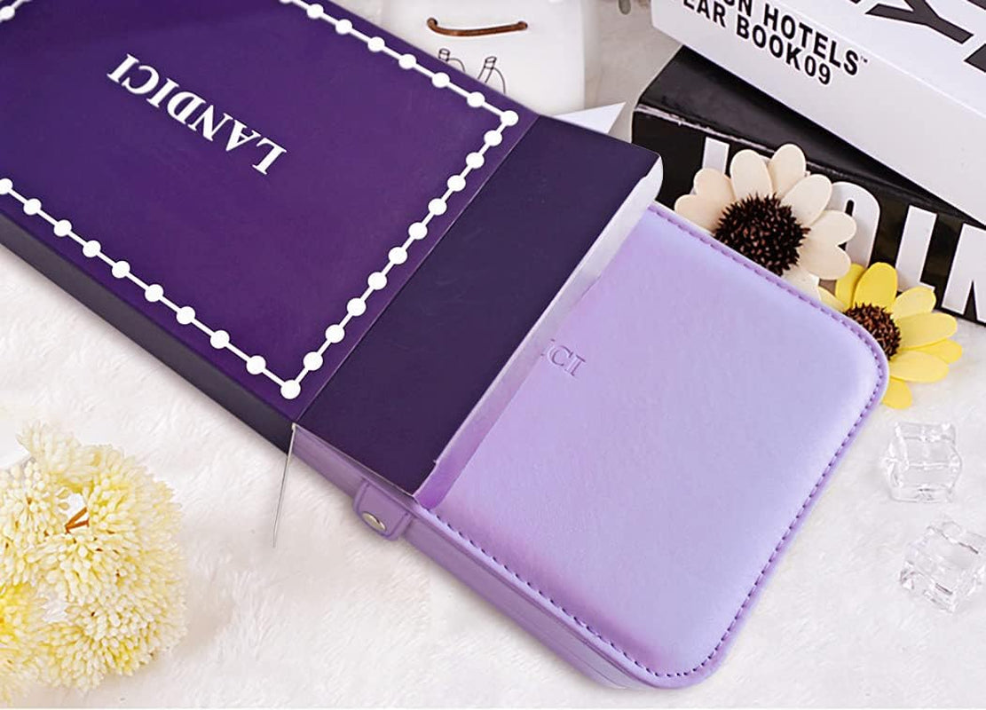 LANDICI Small Jewelry Box for Women Girls, PU Leather Travel Jewelry Case, Portable Jewelry Organizer Storage Holder Display for Ring Earrings Necklace Bracelet Bangle Men Kids Gift, Lavender