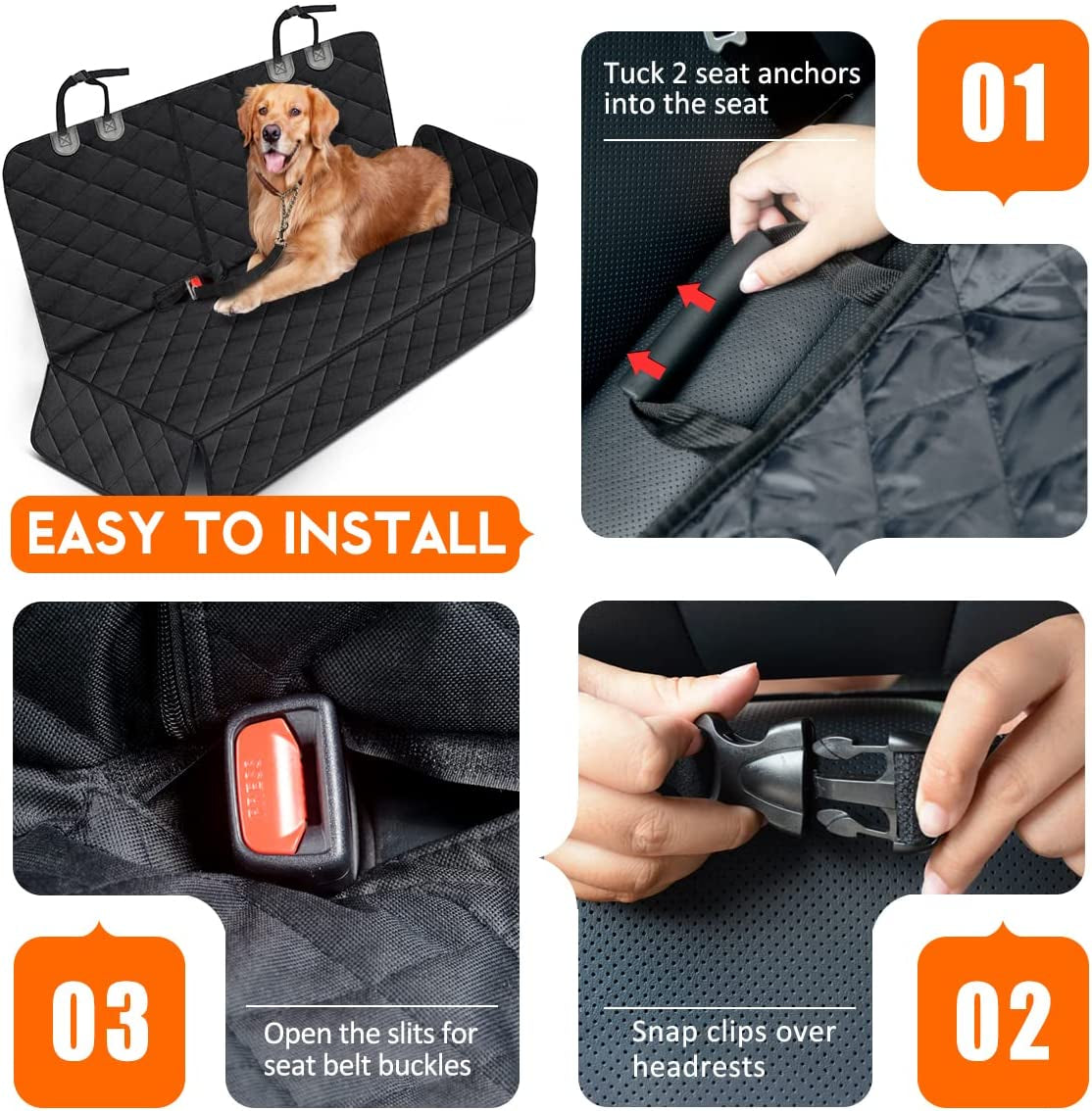 Premium Waterproof Dog Car Seat Cover for Back Seats - Non-Slip Protector for Most Cars, Trucks, and SUVs - Black