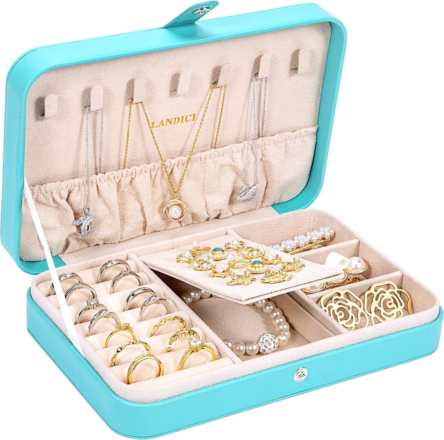 LANDICI Small Jewelry Box for Women Girls, PU Leather Travel Jewelry Case, Portable Jewelry Organizer Storage Holder Display for Ring Earrings Necklace Bracelet Bangle Men Kids Gift, Lavender