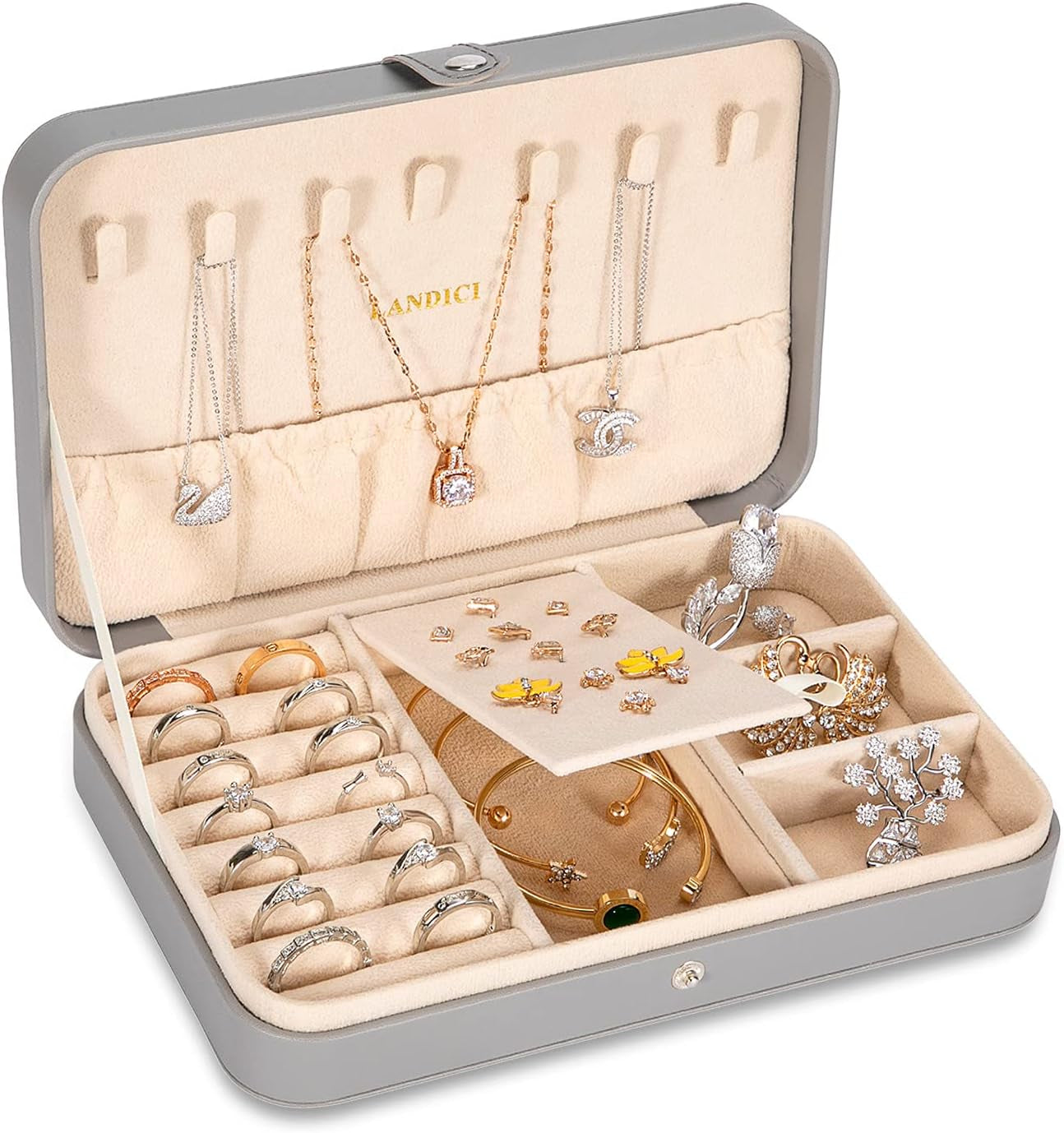 LANDICI Small Jewelry Box for Women Girls, PU Leather Travel Jewelry Case, Portable Jewelry Organizer Storage Holder Display for Ring Earrings Necklace Bracelet Bangle Men Kids Gift, Lavender