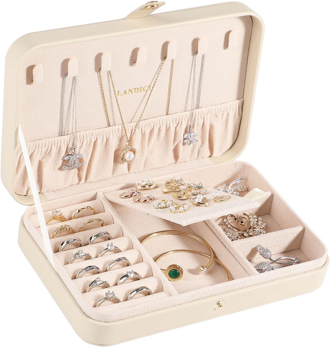 LANDICI Small Jewelry Box for Women Girls, PU Leather Travel Jewelry Case, Portable Jewelry Organizer Storage Holder Display for Ring Earrings Necklace Bracelet Bangle Men Kids Gift, Lavender