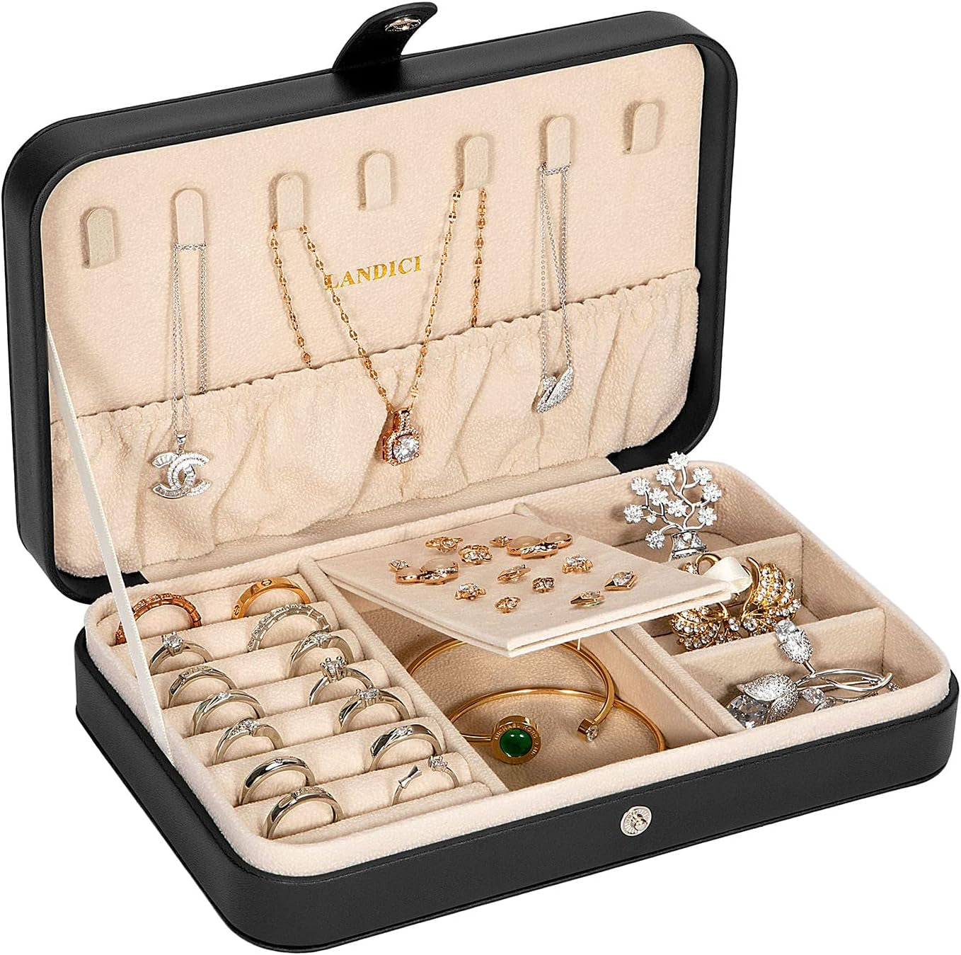 LANDICI Small Jewelry Box for Women Girls, PU Leather Travel Jewelry Case, Portable Jewelry Organizer Storage Holder Display for Ring Earrings Necklace Bracelet Bangle Men Kids Gift, Lavender