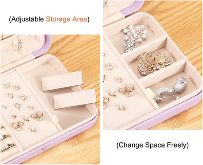 LANDICI Small Jewelry Box for Women Girls, PU Leather Travel Jewelry Case, Portable Jewelry Organizer Storage Holder Display for Ring Earrings Necklace Bracelet Bangle Men Kids Gift, Lavender