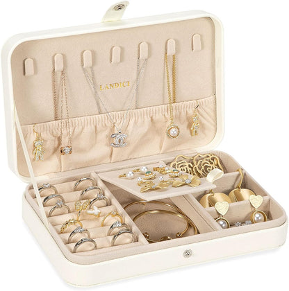 LANDICI Small Jewelry Box for Women Girls, PU Leather Travel Jewelry Case, Portable Jewelry Organizer Storage Holder Display for Ring Earrings Necklace Bracelet Bangle Men Kids Gift, Lavender