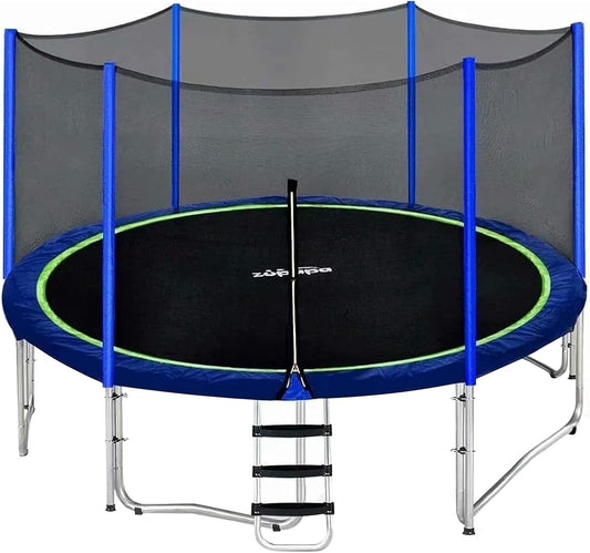 Zupapa Trampolines No-Gap Design 1500 LBS Weight Capacity 16 15 14 12 10 8FT for Kids Children with Safety Enclosure Net Outdoor Backyards Large Recreational Trampoline