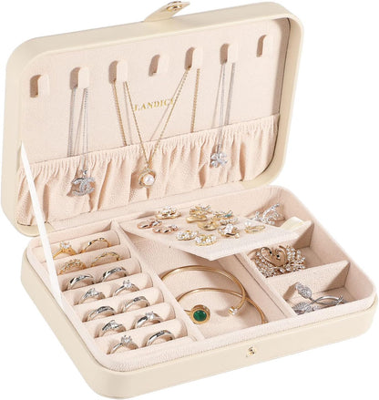 LANDICI Small Jewelry Box for Women Girls, PU Leather Travel Jewelry Case, Portable Jewelry Organizer Storage Holder Display for Ring Earrings Necklace Bracelet Bangle Men Kids Gift, Lavender