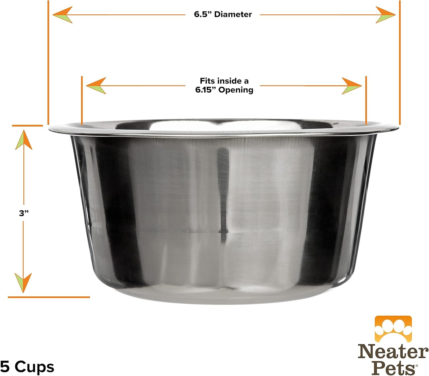 Neater Pet Brands 5-Cup Stainless Steel Dog Bowl - Replacement Bowl for Medium Deluxe Neater Feeder, Dishwasher Safe Metal Dish for Dog Food or Water