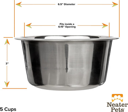 Neater Pet Brands 5-Cup Stainless Steel Dog Bowl - Replacement Bowl for Medium Deluxe Neater Feeder, Dishwasher Safe Metal Dish for Dog Food or Water